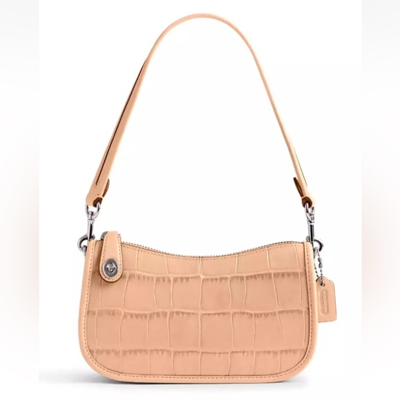 New Coach CP024 Swinger Bag 20 Croc Embossed Leather Ivory - Picture 1 of 6
